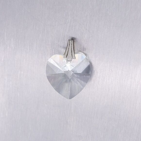 Vintage Sterling Silver 925 Faceted Crystal Heart Pendant - Picture 3 of 5